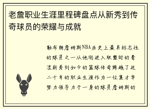 老詹职业生涯里程碑盘点从新秀到传奇球员的荣耀与成就