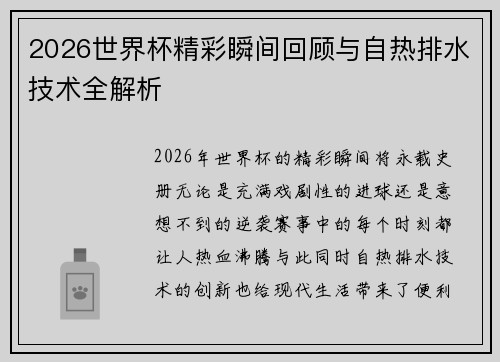 2026世界杯精彩瞬间回顾与自热排水技术全解析